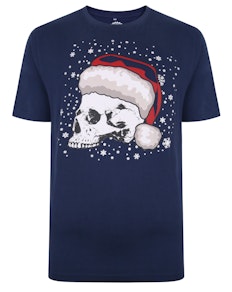 KAM Santa Skull Print T-Shirt Navy